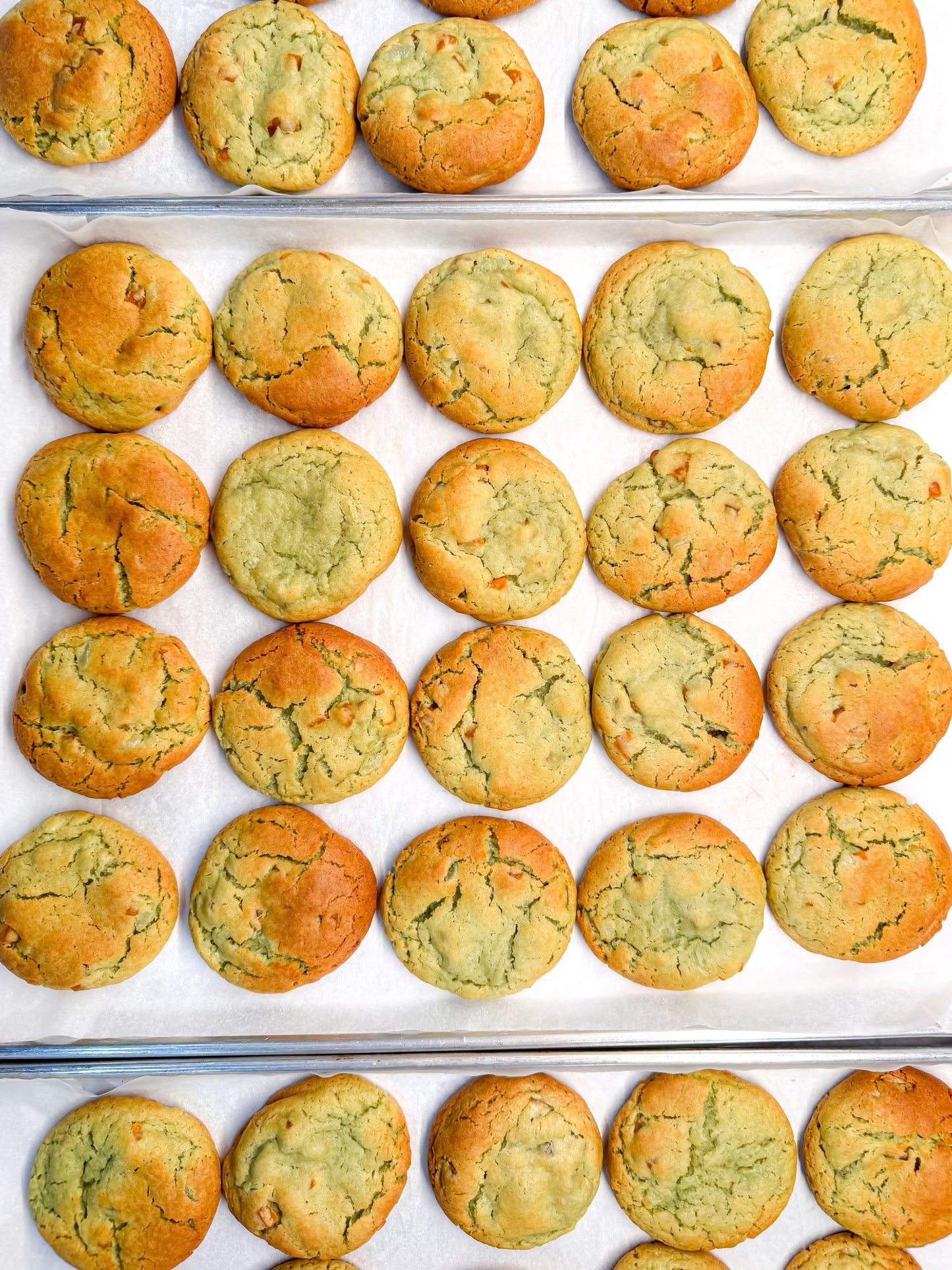An array of fresh cookies.