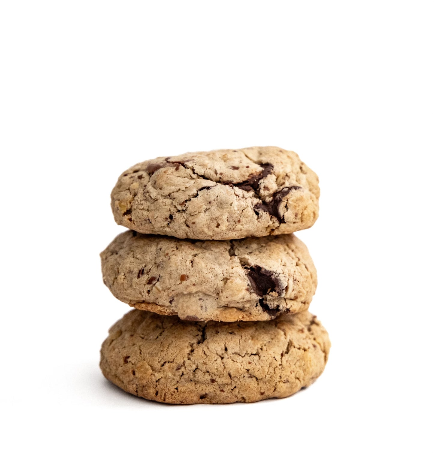 Simple and tasty stack of chocolate-and-oat mini cookies.