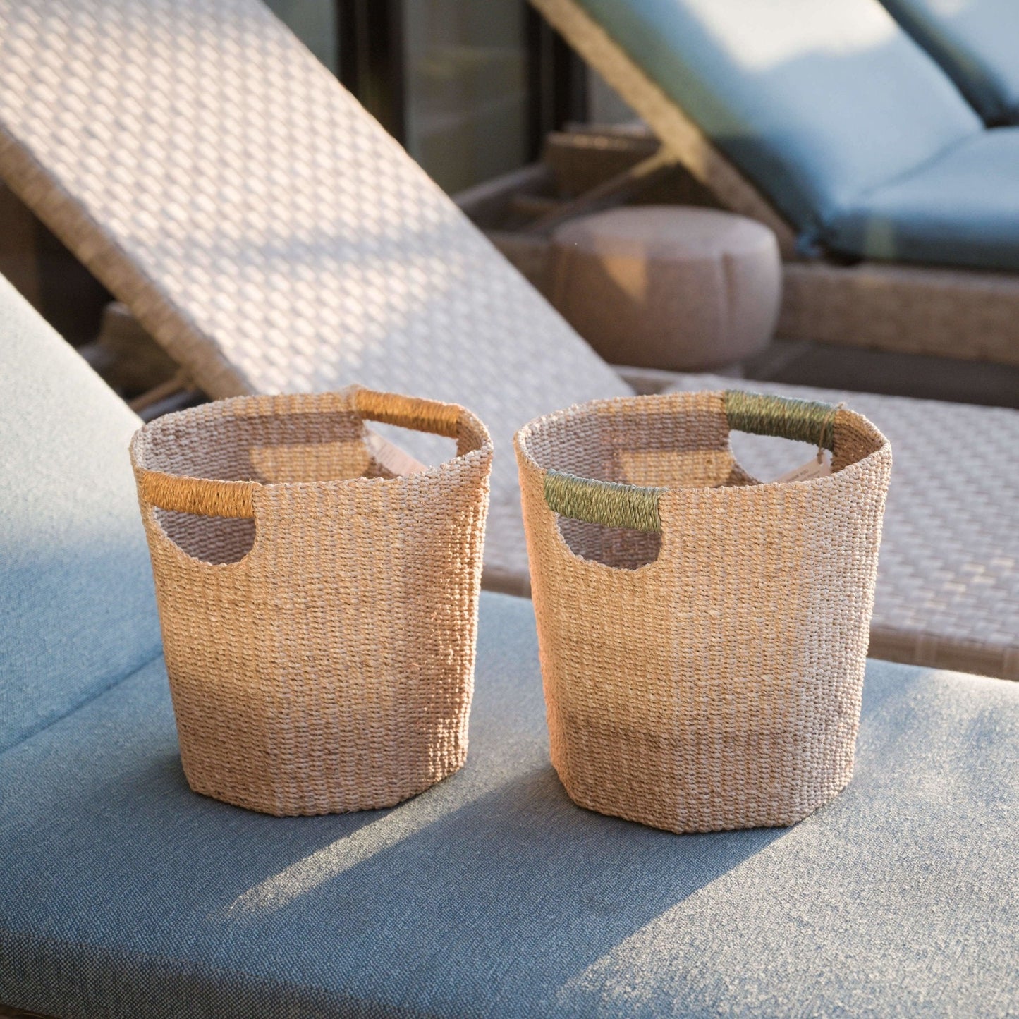 Natural Octagon Basket with Mustard Handle - Handwoven Bin | LIKHÂ