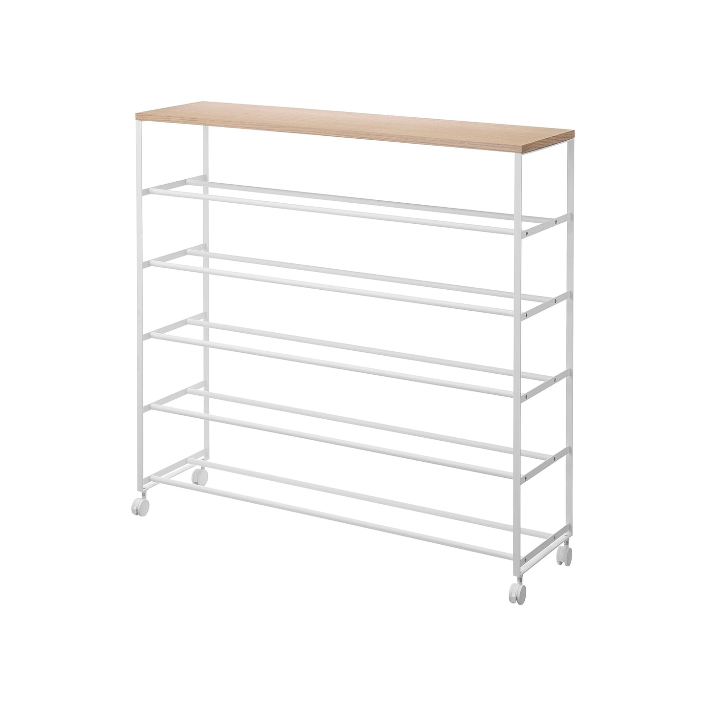 Rolling Five-Tier Shoe Rack (" H)  - Steel + Wood