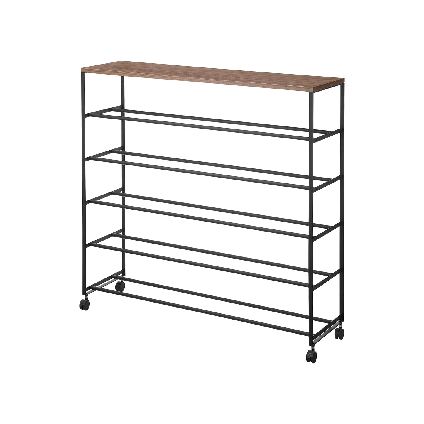 Rolling Five-Tier Shoe Rack (" H)  - Steel + Wood