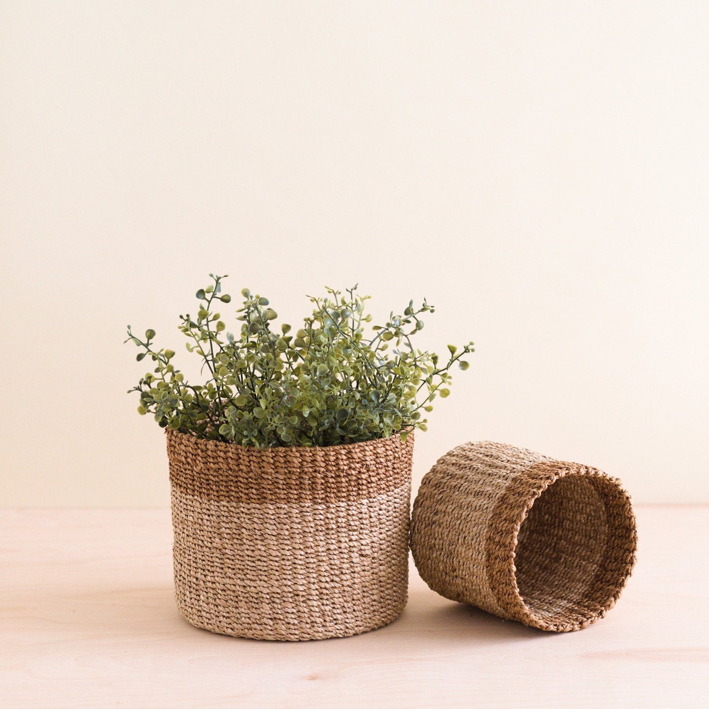 Natural + Brown Tabletop Bins Set of 2 - Wicker Baskets | LIKHÂ