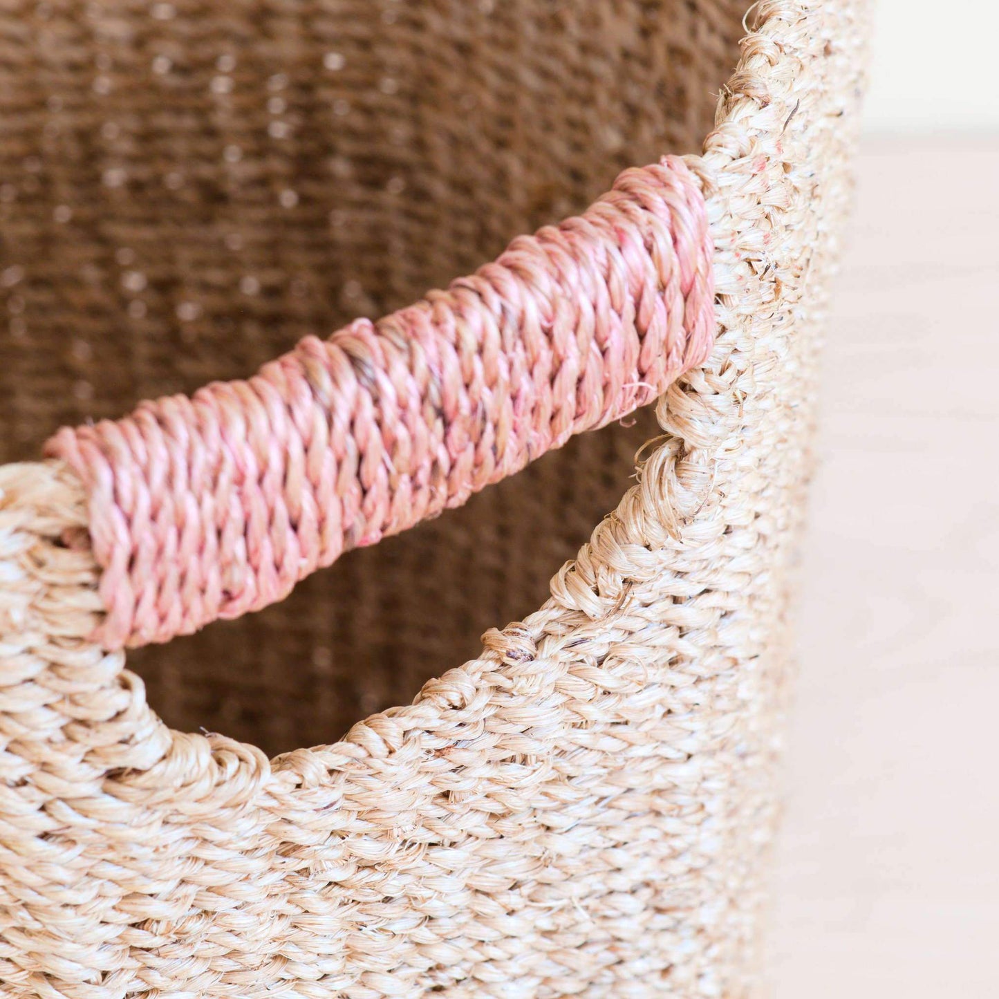 Natural Octagon Basket with Dusty Rose Handle - Natural Basket | LIKHÂ