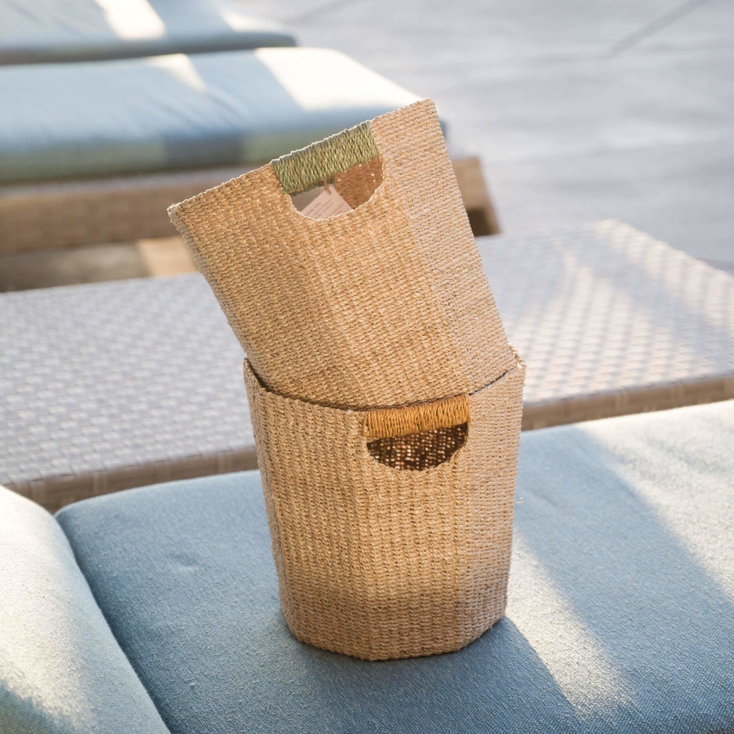 Natural Octagon Basket with Dusty Rose Handle - Natural Basket | LIKHÂ
