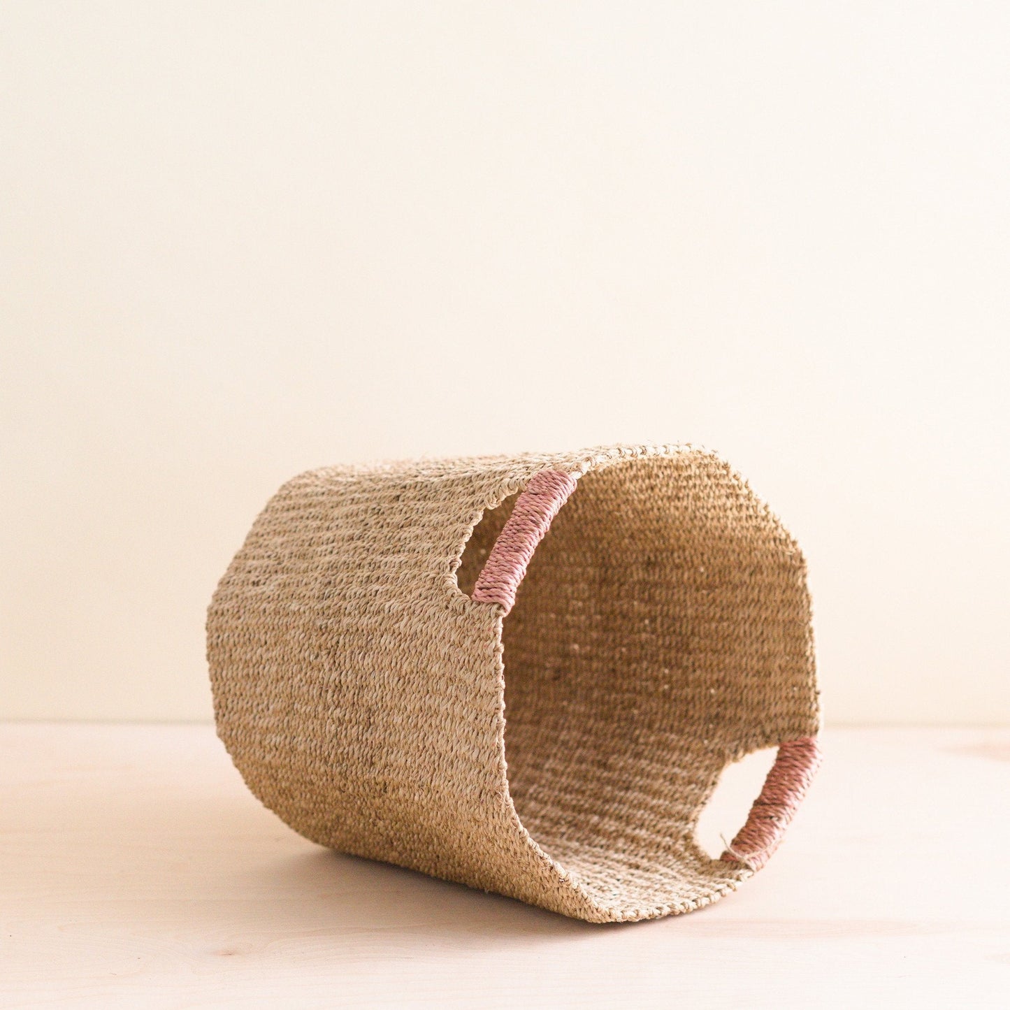 Natural Octagon Basket with Dusty Rose Handle - Natural Basket | LIKHÂ