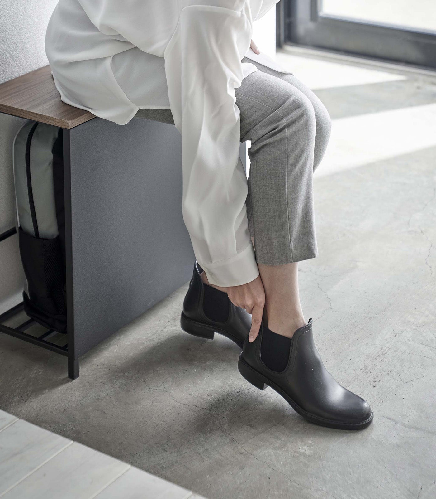 Entryway Storage Organizer & Bench (18" H)  - Steel + Wood