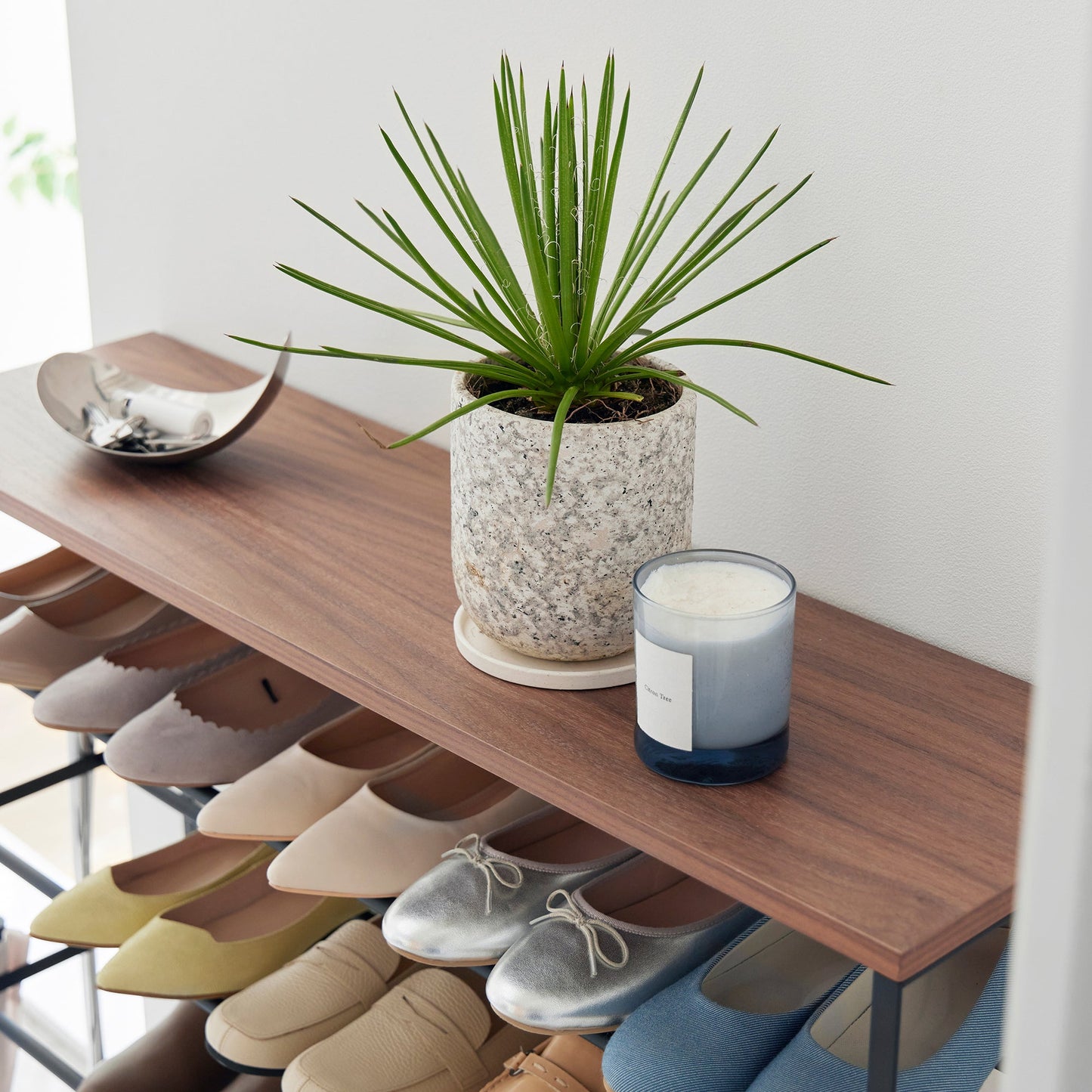 Rolling Five-Tier Shoe Rack (" H)  - Steel + Wood