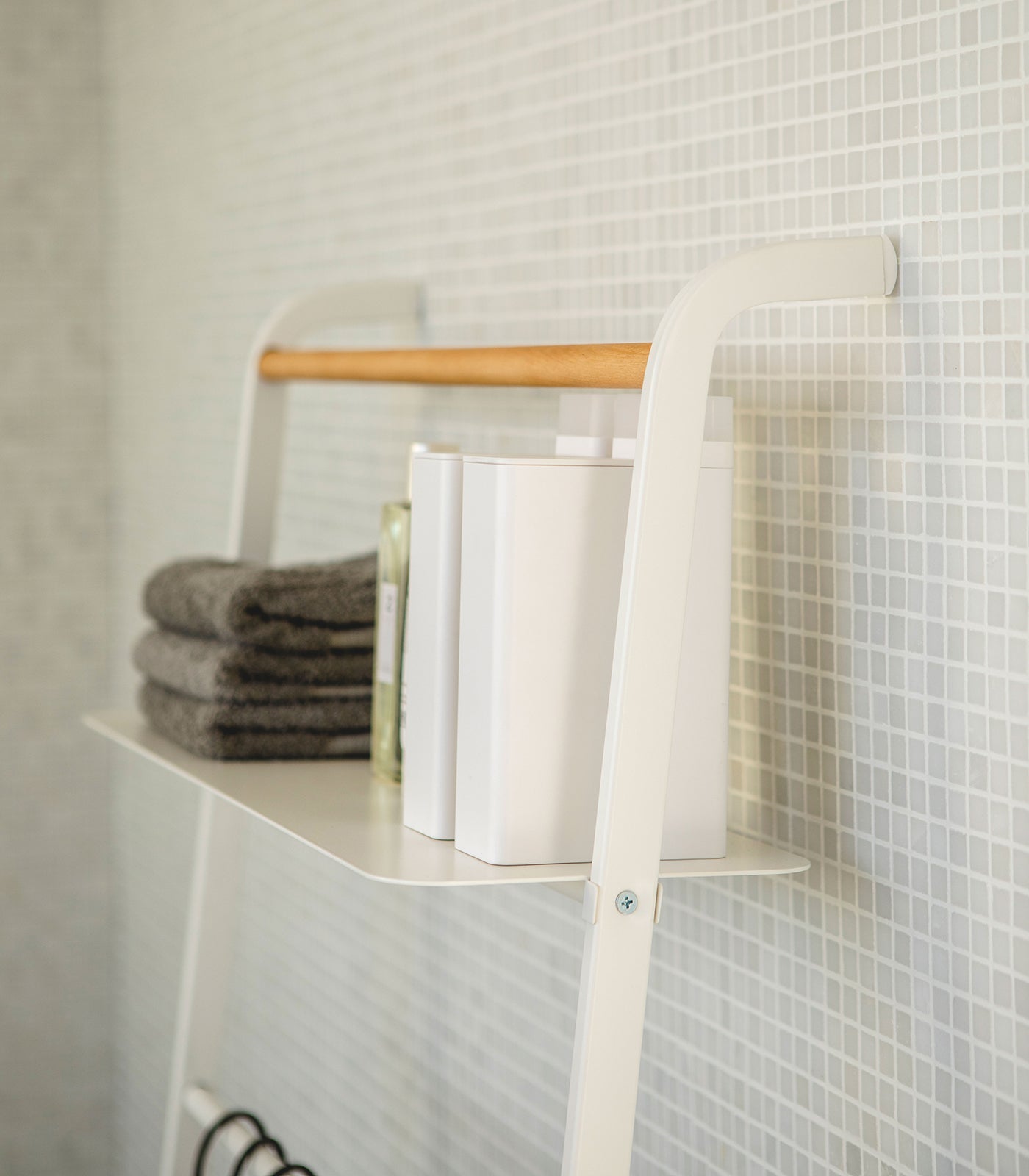 Leaning Storage Ladder With Shelf (63" H)  - Steel
