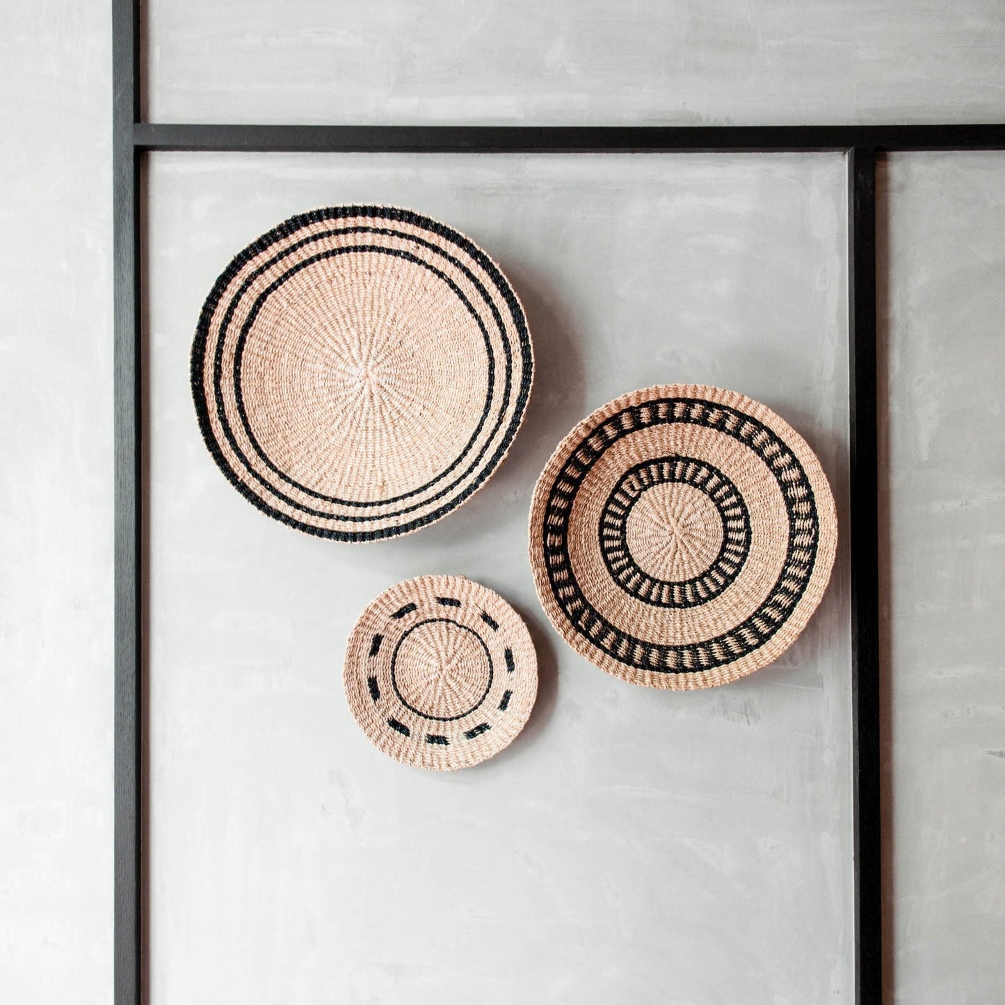 Natural + Black Wall Baskets, Large - Woven Wall Baskets | LIKHÂ