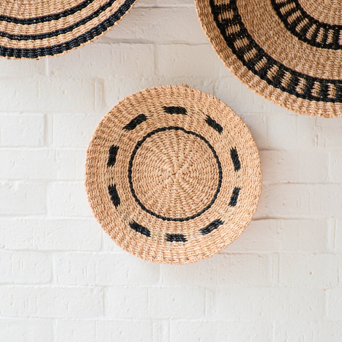 Natural + Black Wall Baskets, Small - Woven Wall Baskets | LIKHÂ