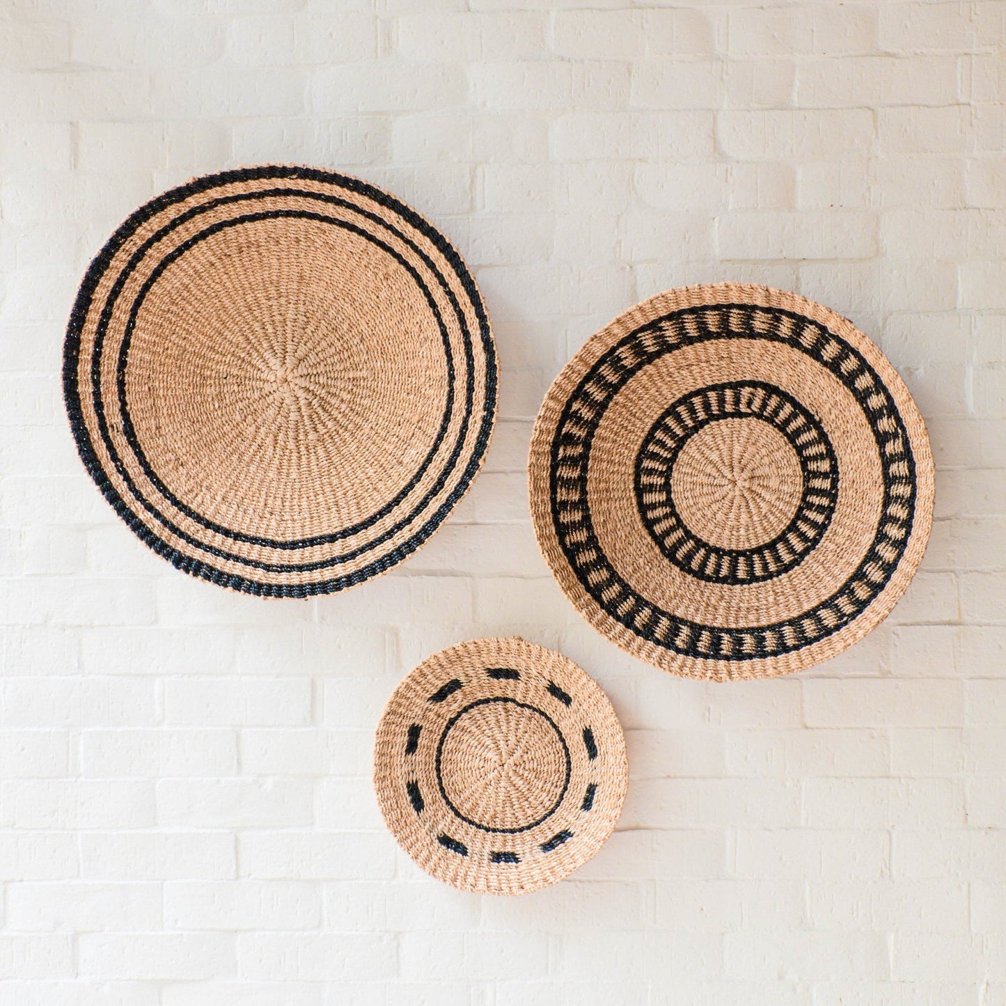 Natural + Black Wall Baskets, Small - Woven Wall Baskets | LIKHÂ