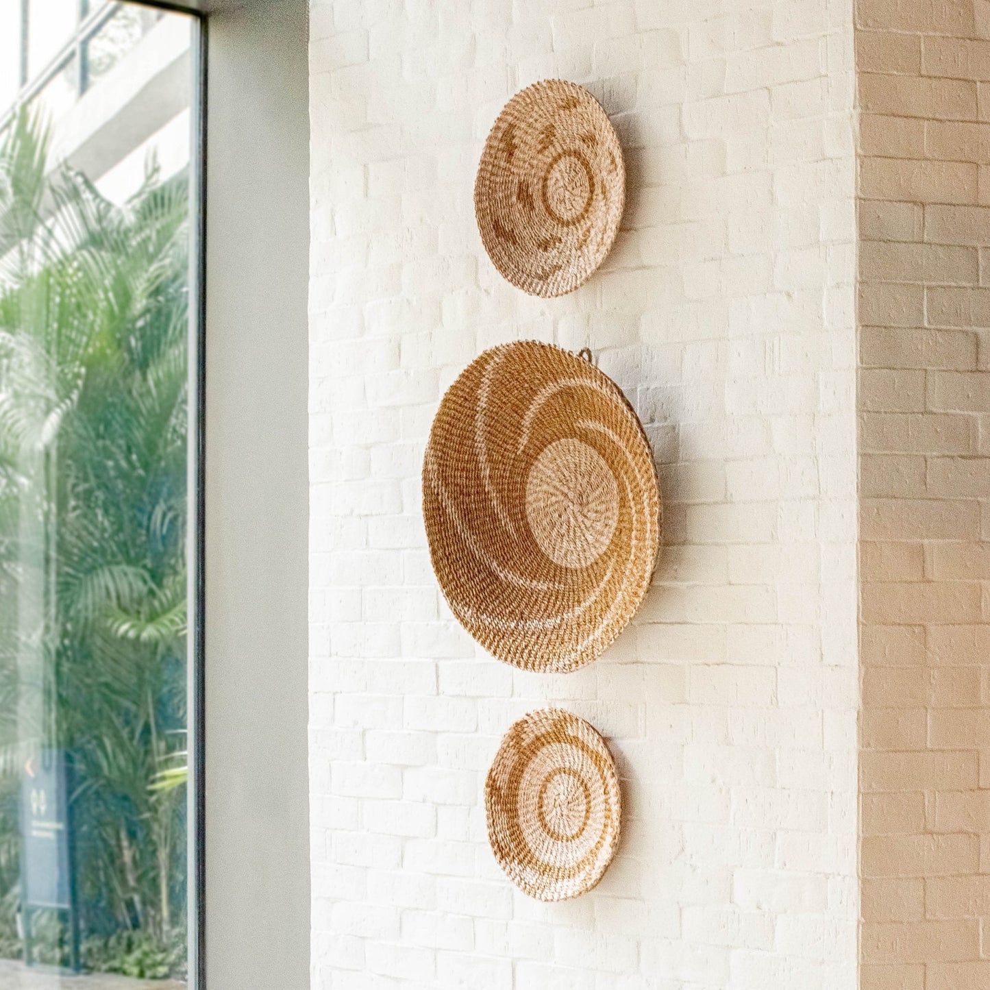 Natural + Brown Wall Baskets, Large - Round Wall Baskets | LIKHÂ