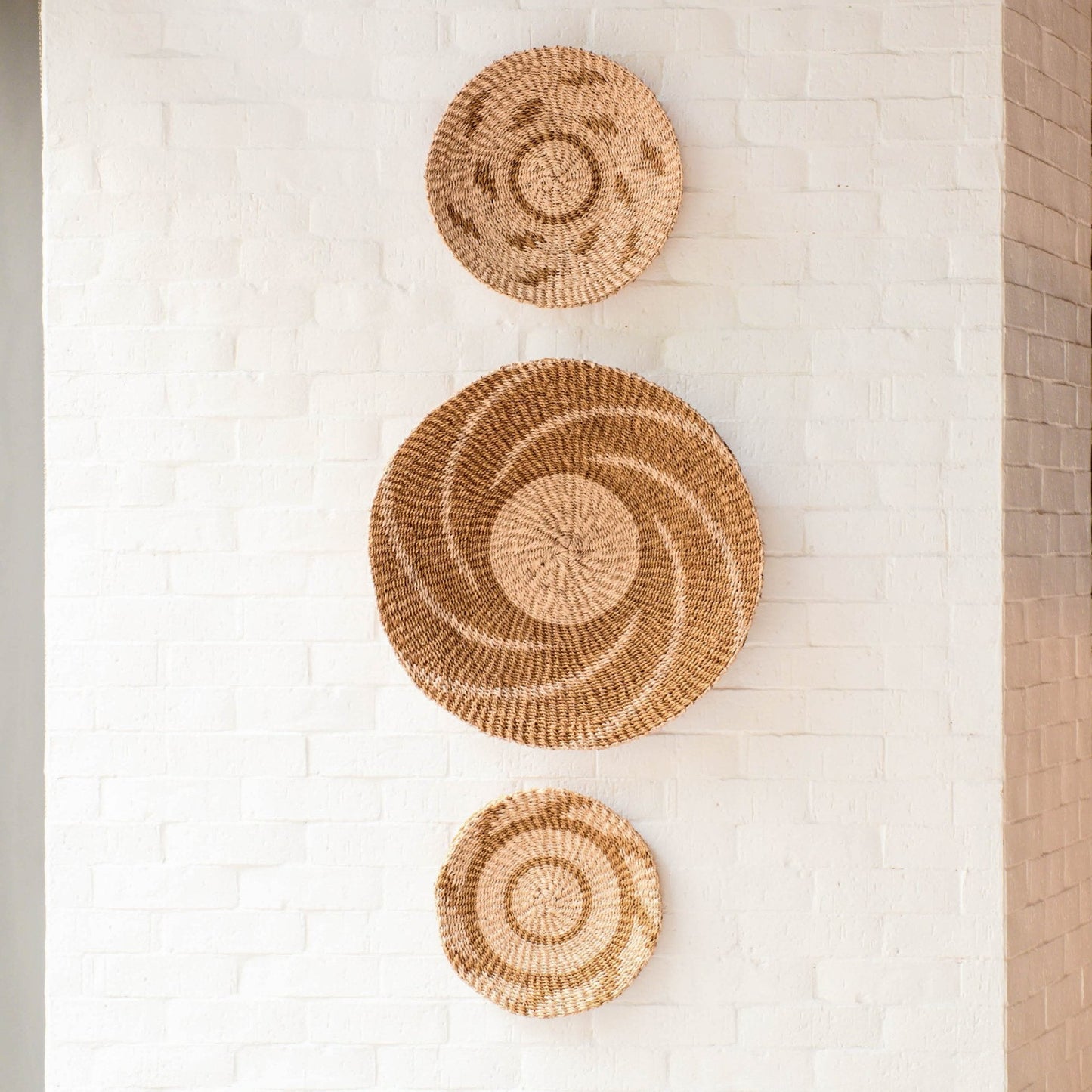 Natural + Brown Wall Baskets, Small - Round Wall Baskets | LIKHÂ